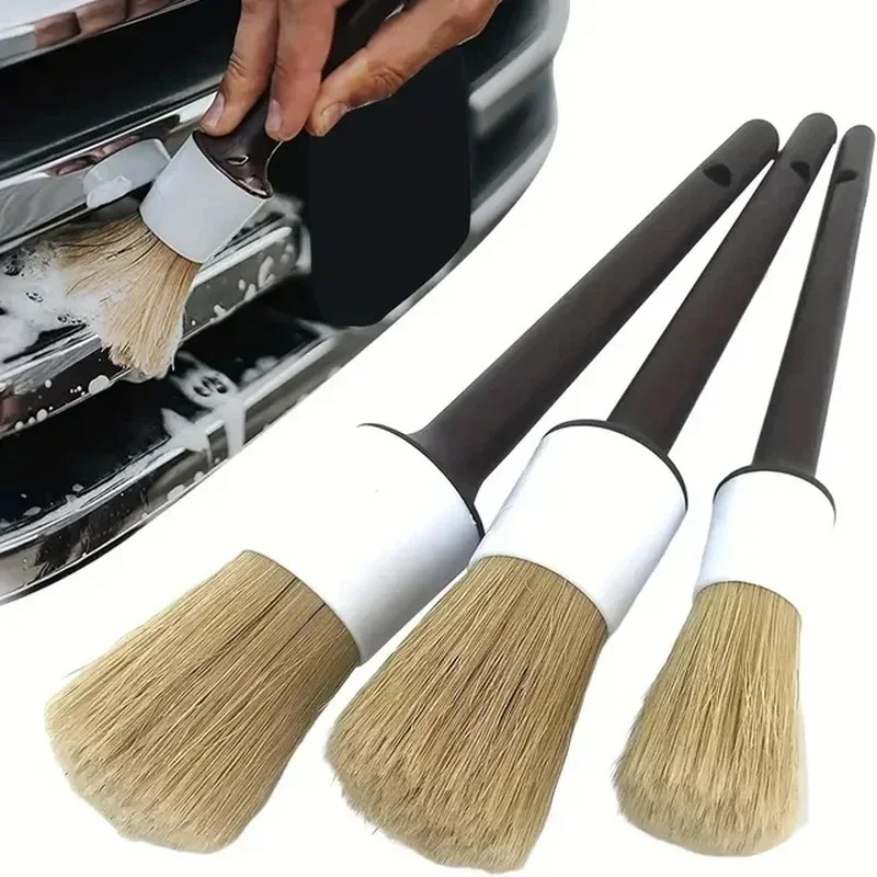Car Detailing Brush Set Boar Hair Interior - 3-częściowy zestaw szczotek do czyszczenia samochodu