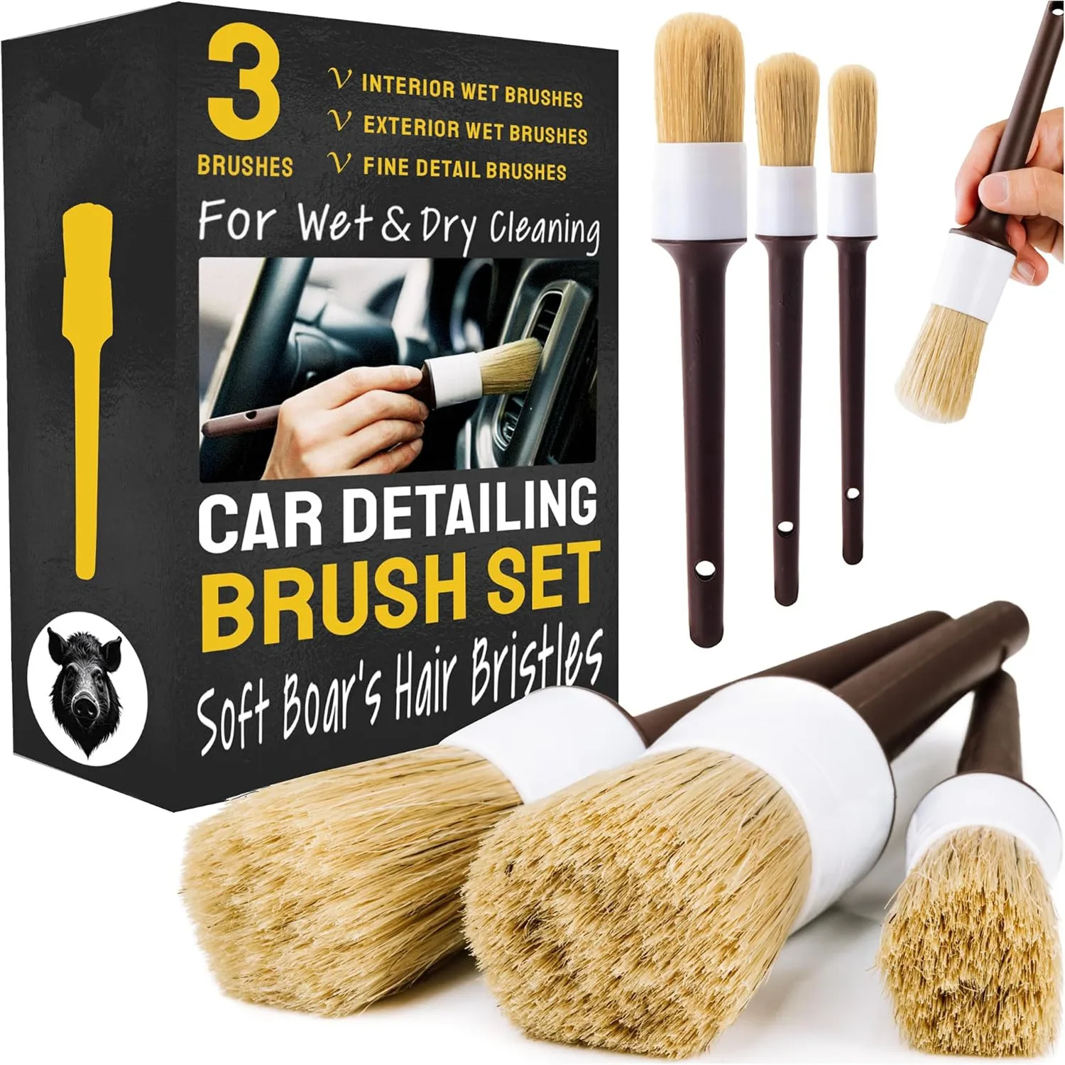 Zestaw szczotek do detailingu  – Car Detailing Brush Set Boar Hair Interior recenzja i cena