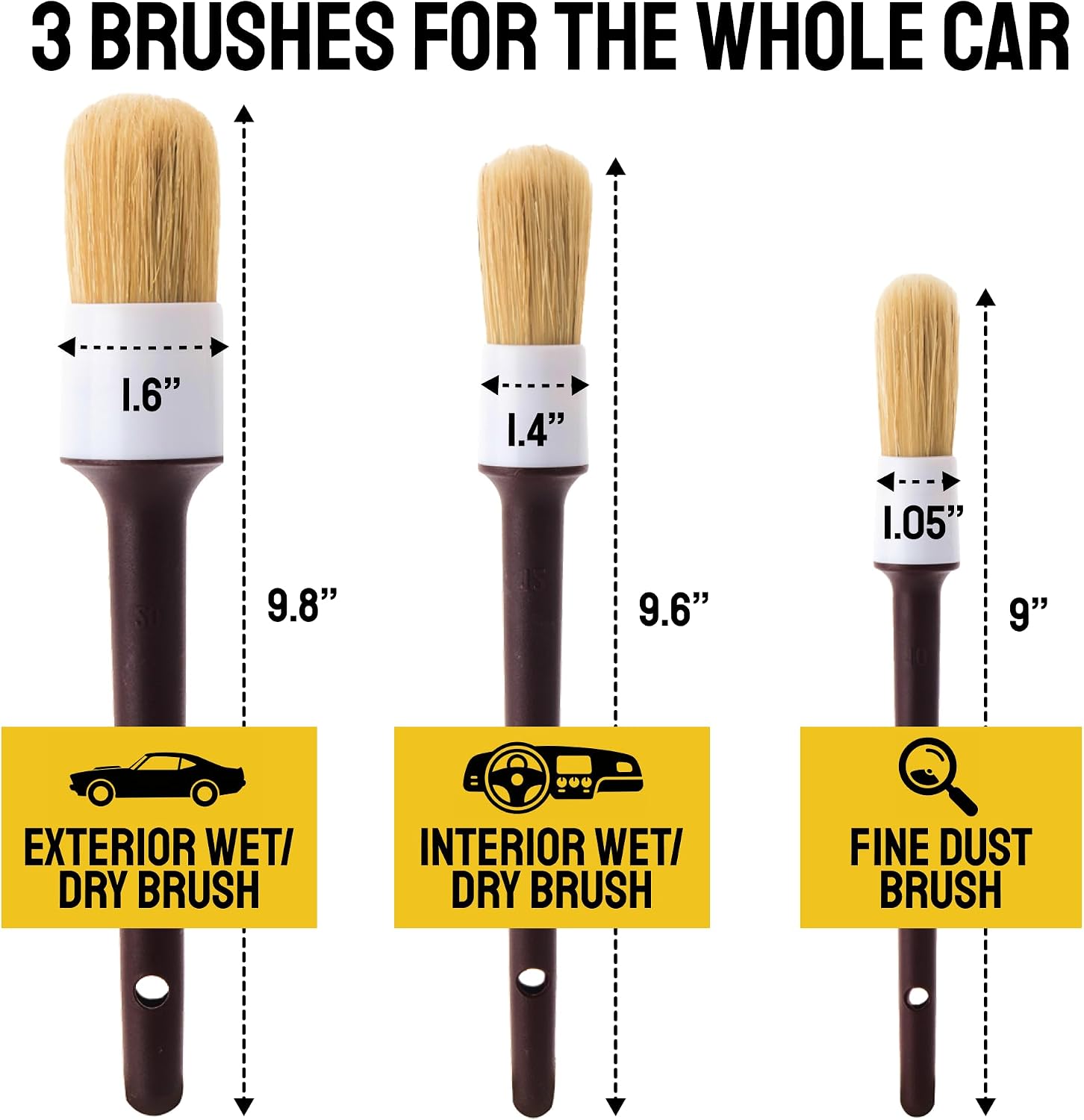 Zestaw 3 szczotek do detaliczn – Car Detailing Brush Set Boar Hair Interior recenzja i cena